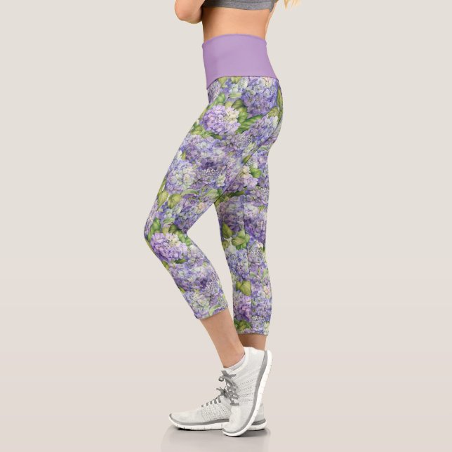 Leggings Capri Chic Floral Purple Lavender Hydrangea Motif (Gauche)