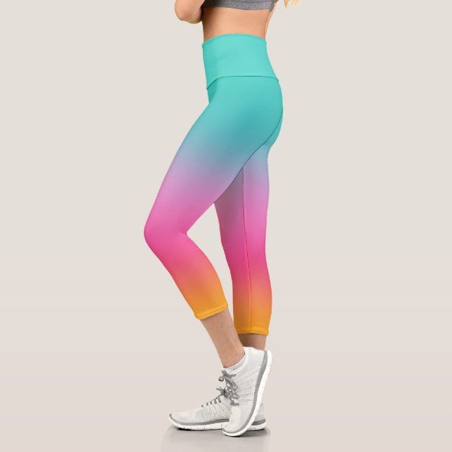 Leggings Capri Chic Ombre Aqua Rose Et Jaune (Gauche)
