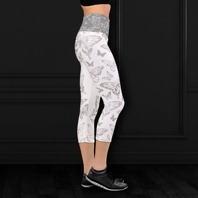Leggings Capri Chic papillon | Faux Motif gris argent métallique (Créateur téléchargé)