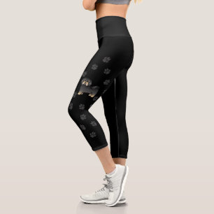Leggings Capri Chien de caricature Havanais noir & tan avec Empre