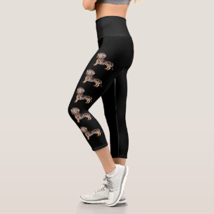 Leggings Capri Chiens Dachshund à poil court Chocolat et Tacheté 