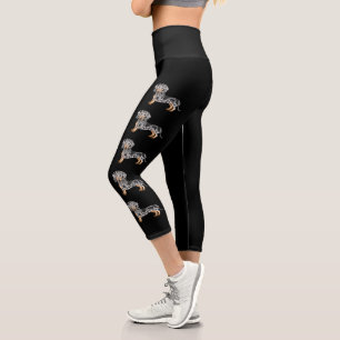 Leggings Capri Chiens De Cheveux Courtes Noirs Et Tan Dapple