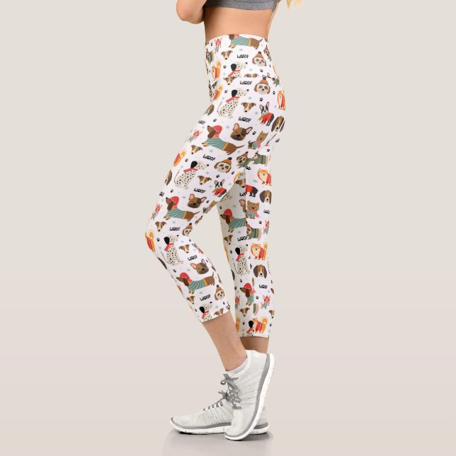 Leggings Capri Chiens de fête dans le Motif de Sweaters de vacanc (Gauche)