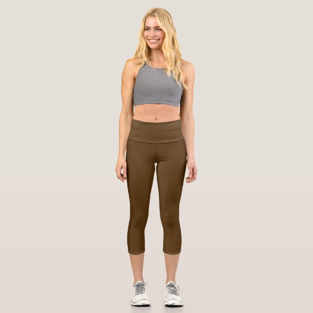 Leggings Capri Chocolat foncé de couleur solide brun (Recto)