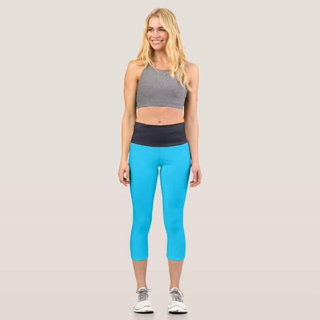Leggings Capri Ciel bleu clair Noir Haut taille Yoga Capris (Recto)
