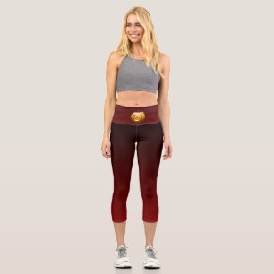 Leggings Capri Citrouille d'Halloween qui brûle effrayant