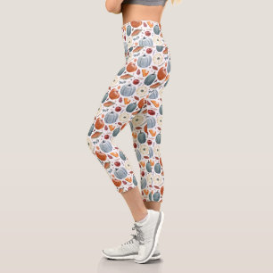 Leggings Capri Citrouilles d'automne et feuilles d'automne Motif
