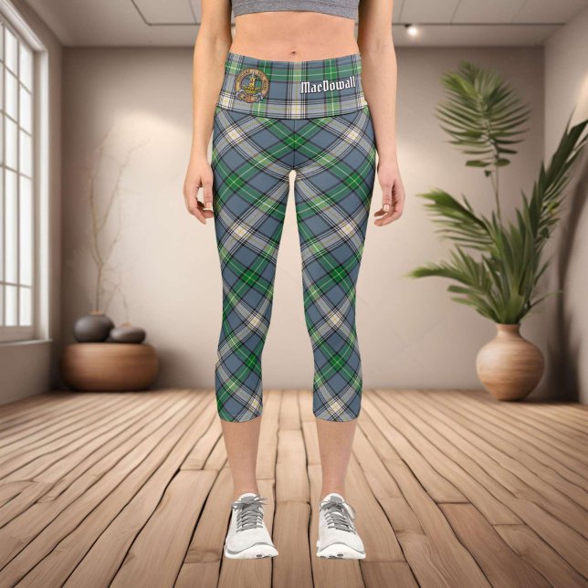 Leggings Capri Clan MacDowall Crest sur Tartan (Créateur téléchargé)