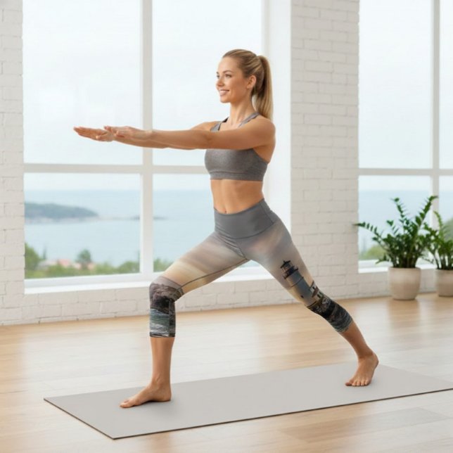 Leggings Capri Coastal Serenity Lighthouse Yoga Capris (Créateur téléchargé)