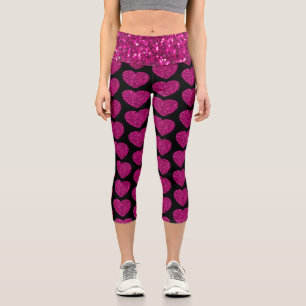 Leggings Capri Coeur rose chaud faux parties scintillant scintill