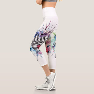Leggings Capri Coeurs Et Lavages Dans L'Aquarelle