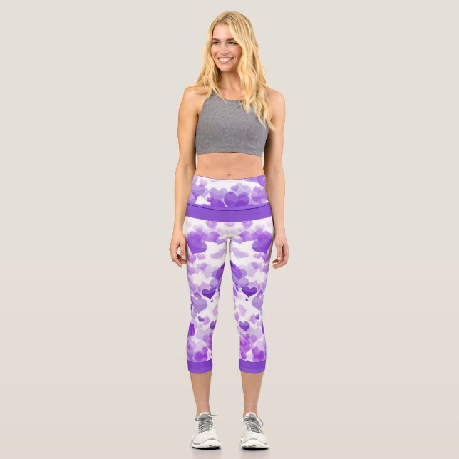 Leggings Capri Coeurs flottants violets (Recto)