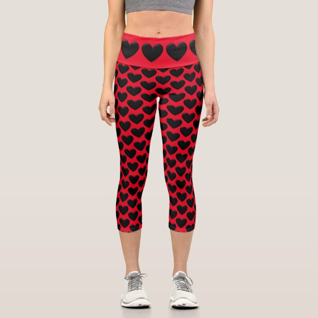 Leggings Capri Coeurs Puffy Noirs (Recto)