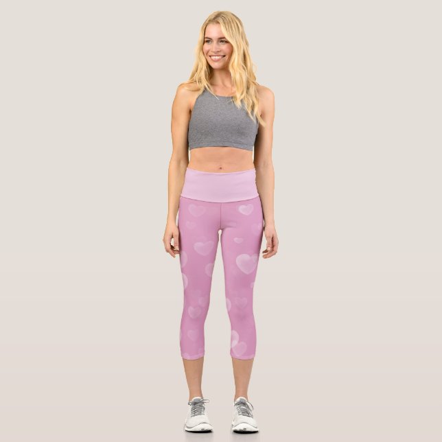 Leggings Capri Coeurs roses Joli Pastel (Recto)