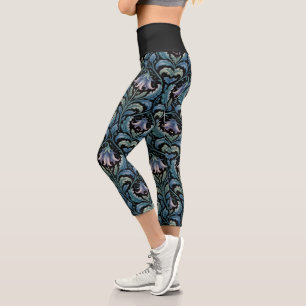 Leggings Capri Collants élégants à motif damassé floral bleu