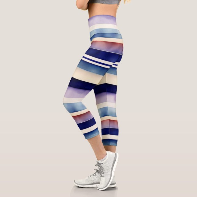 Leggings Capri Collection populaire Summer Navy Blue Boat Stripes (Gauche)