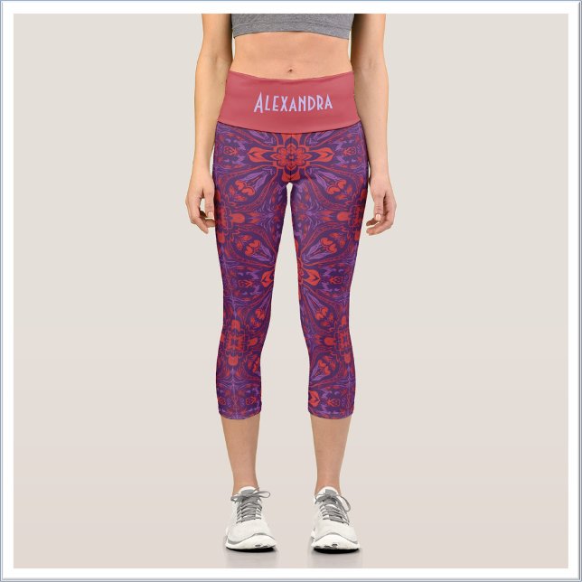 Leggings Capri Colorful Batik Red & Purple Abstract (Créateur téléchargé)