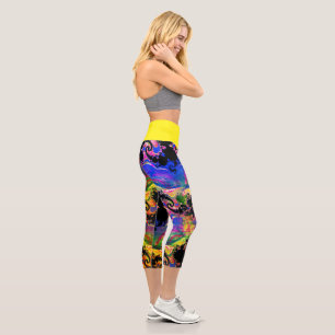 Leggings Capri Colormix bleu et jaune Haute taille Capri Leging