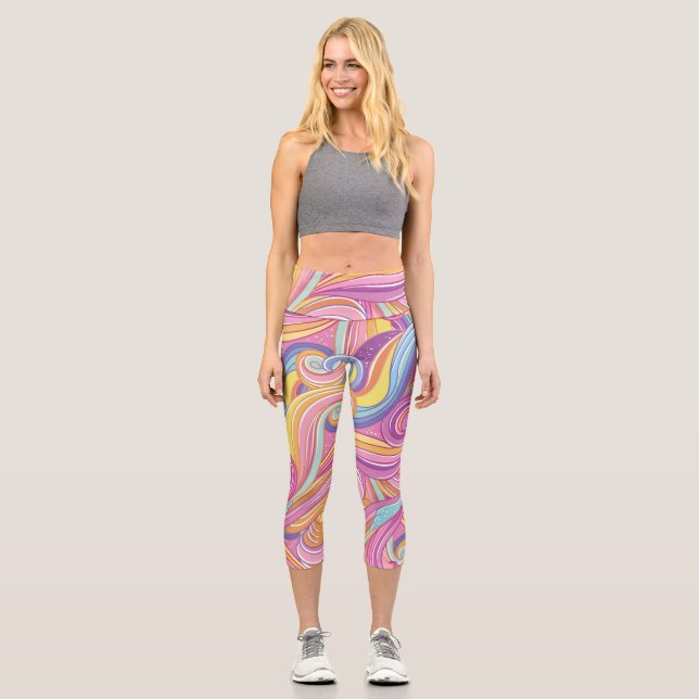 Leggings Capri Comète arc-en-ciel : Ciel magique et rêveur. (Recto)