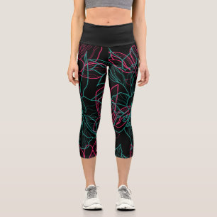 Leggings Capri Conception Abstraite Floral Line Art Motif