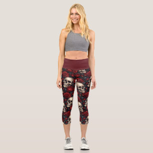 Leggings Capri Conception de la série A Skull and Roses Design 10