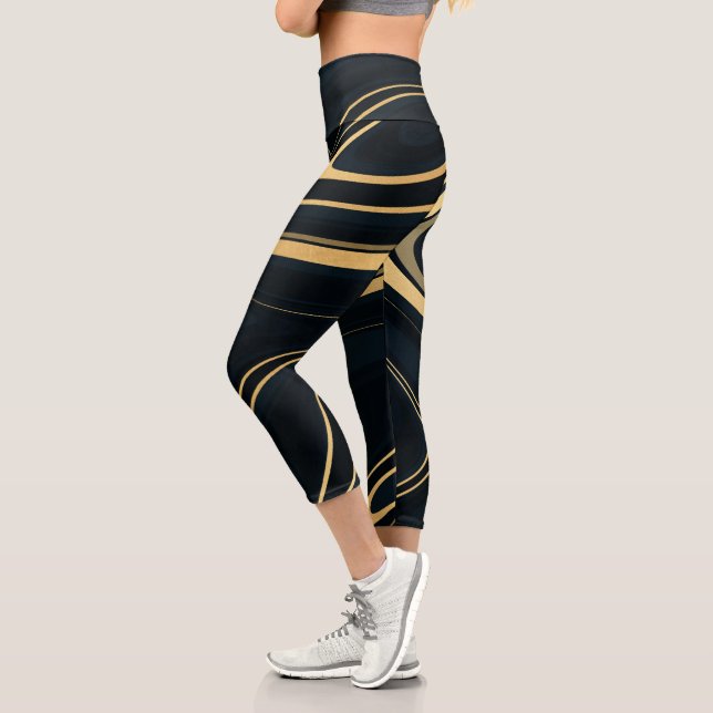 Leggings Capri Conception de peinture Liquide Retro Blue Gold Swi (Gauche)