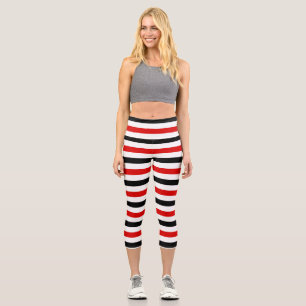 Leggings Capri Conception de rayures rouges noires et blanches