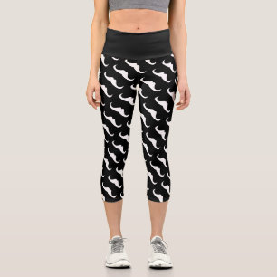Leggings Capri Cool blanc noir poignet barre de moustache motif