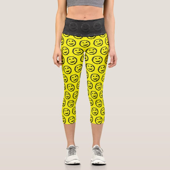 Leggings Capri Cool déversé Stainé heureux Souriant motif visage (Recto)