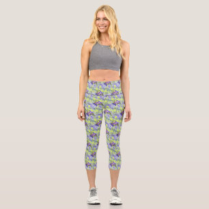Leggings Capri Coquillage bleu mer violet aquarelle peinture le
