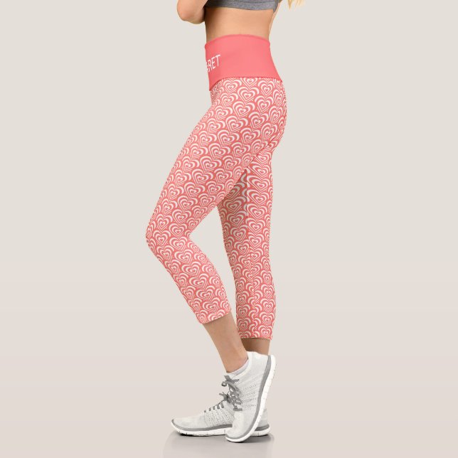 Leggings Capri Corail Abstrait Coeurs concentrés rose et blanc (Gauche)