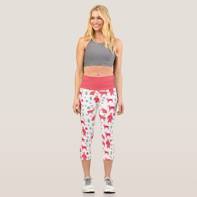 Leggings Capri Cosy hiver Animaux de Noël et ornements (Recto)