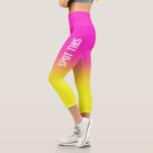 Leggings Capri Coucher de soleil de citron rose Nom personnalisé