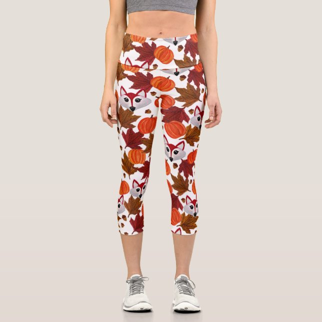 Leggings Capri Couleur d'eau Maple Leaf Citrouille Acorn Chat Fox (Recto)
