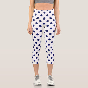 Leggings Capri Couleurs DIY Motif à pois Bleu marine Blanc