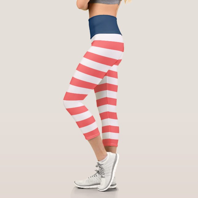 Leggings Capri Couleurs modifiables avec bandes blanches (Gauche)