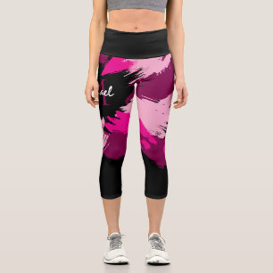 Leggings Capri Coups de pinceau nuances de rose chaud nom avec mo