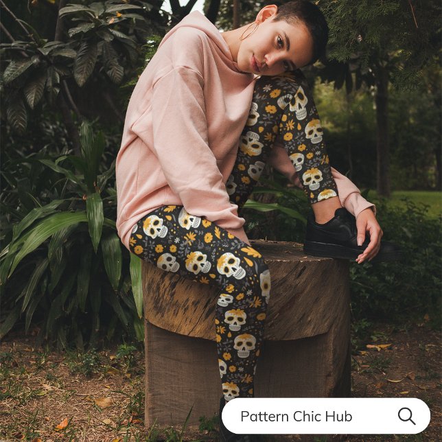 Leggings Capri Crâne à sucre élégant Floral Sports Décontractés Y (Créateur téléchargé)