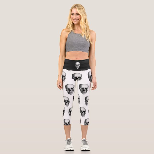 Leggings Capri Crâne gothique imprimé répétitif (Recto)
