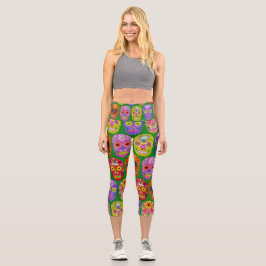 Leggings Capri Crânes de fleurs Motif sans soudure 2018