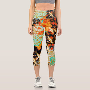 LEGGINGS CAPRI CRANES DE VOL AVEC FLEURS DE PRINTEMPS 