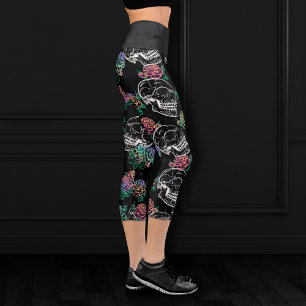 Leggings Capri Crânes et Roses Ombre   Gothique Glam Pastel Grung