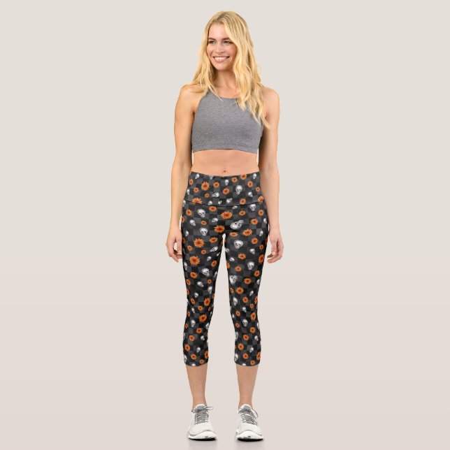 Leggings Capri Crânes oranges et séries tournesol 11 (Recto)