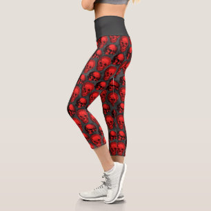 Leggings Capri Crânes rouges et série Tournesol Conception 1