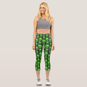 Leggings Capri Crânes verts et série de tournesols Design 2 