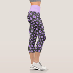 Leggings Capri Crânes violets et conception de la série Tournesol
