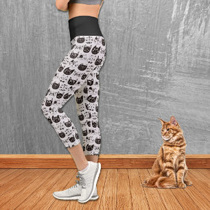Leggings Capri Crazy Cat Faces Pattern