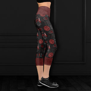 Leggings Capri Crimson magique Zodiac Rose de crâne gothique ro