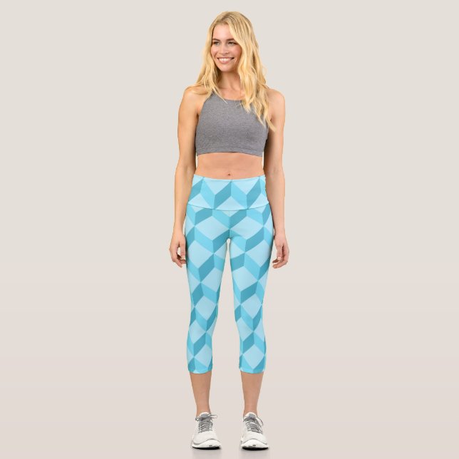 Leggings Capri Cubes bleu Aqua 3D géométriques (Recto)