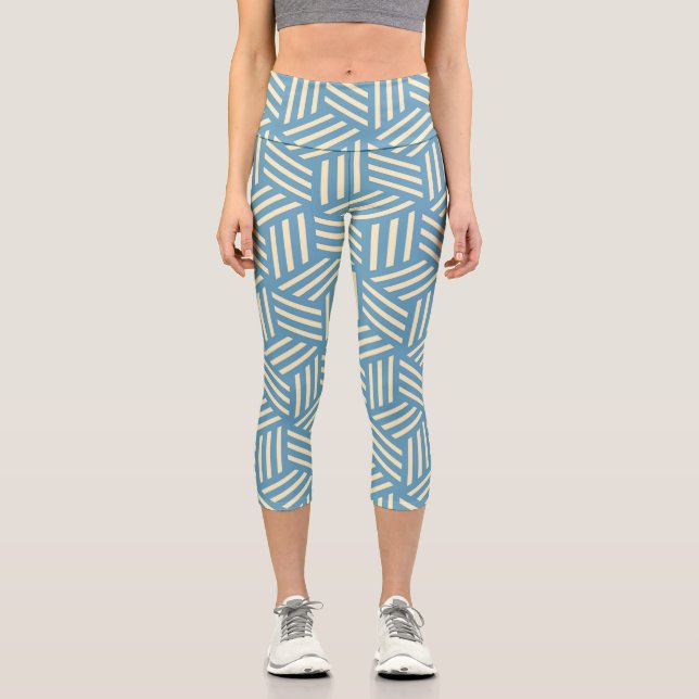 Leggings Capri Cubes d'illusion optique Abstraite rétro Motif ble (Recto)